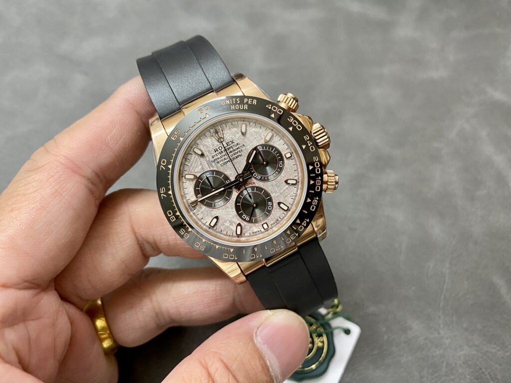 Super Clone Rolex Daytona 126515LN Meteorite Dial — on leather display