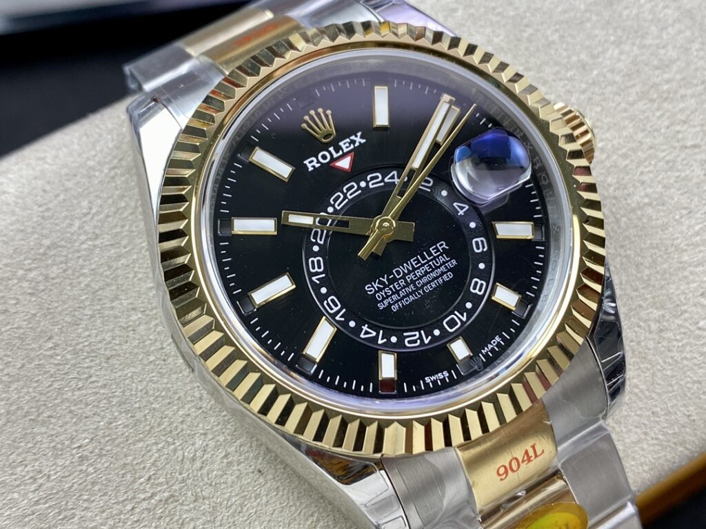 Super Clone Rolex Sky-Dweller Bright black Dial 336933 Oyster — case and bezel