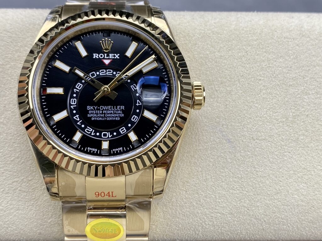 Super Clone Rolex Sky-Dweller Bright black Dial 336938 — dial close-up