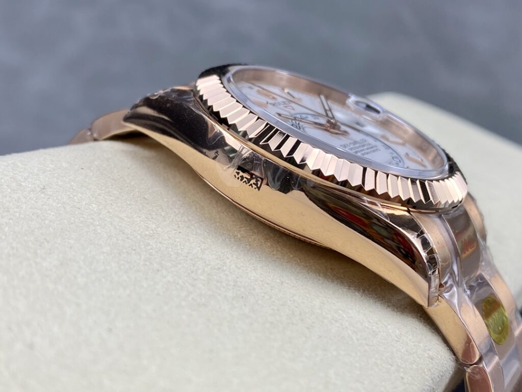 Super Clone Rolex Sky-Dweller Intense white Dial 336935 — on leather display