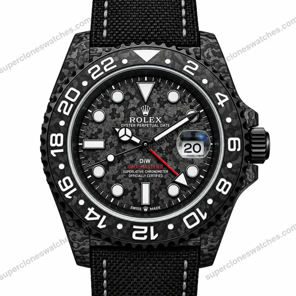 Super Clone Rolex GMT-Master II DIW Carbon Grey Red Hand 126710 – Swiss SuperClone